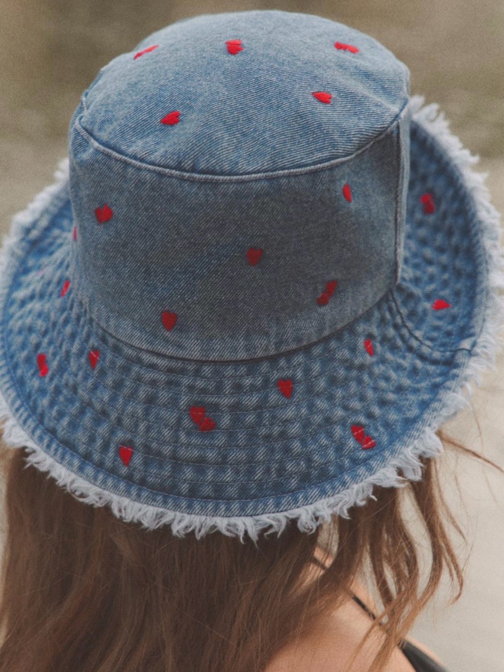 Zara Embroidered Heart Blue Denim Bucket Hat. Size S. Brand new!